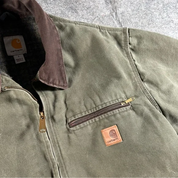 Vintage Carhartt Detroit Jacket Mens Latge Olive Green Duck Canvas J97 ARG Coat